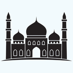 Detailed Islamic Mosque Building Silhouette with Domes and Minarets for Ramadan Kareem and Eid Mubarak Celebration
