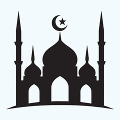 Elegant Islamic Mosque Silhouette with Minarets and Crescent Moon for Ramadan and Eid Mubarak
