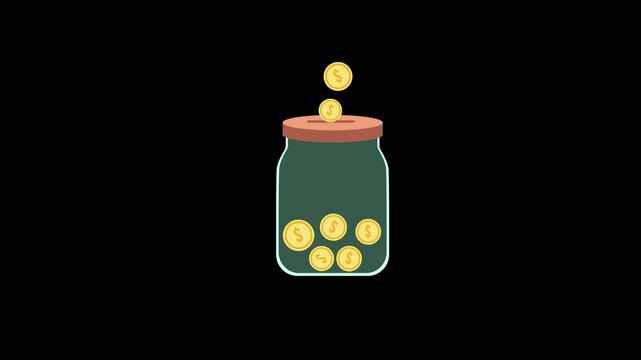 Coins jar Saving money concept icon animation with alpha channel