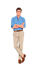 Confident young businessman standing with crossed arms in stylish outfit