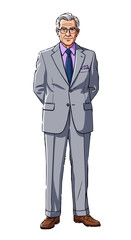 Obraz premium Confident mature businessman in stylish gray suit standing with hands behind back