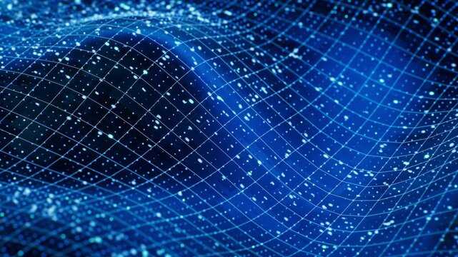 Abstract blue grid motion background with shimmering particles creating a dynamic digital network and technology pattern