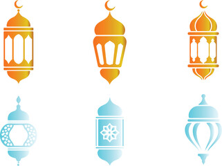 Fototapeta premium A delightful collection of six various traditional Islamic lanterns featuring beautiful gradient colors