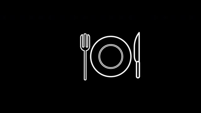 Crockery Icons fork, plate concept icon loop animation video with alpha channel