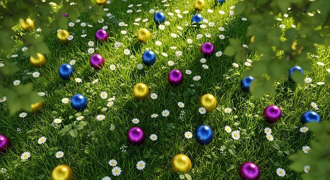 Vibrant balloons in a field of flowers for celebration and festivity