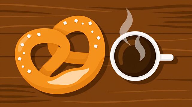 A Warm Pretzel and Coffee Break on a Wooden Table