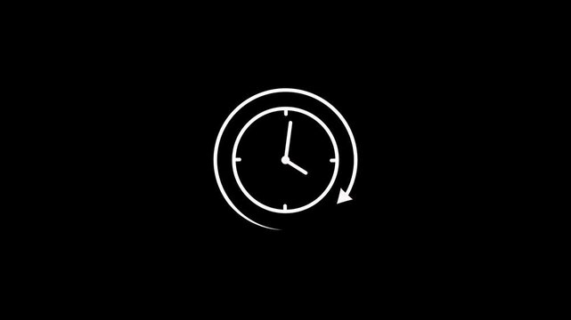 White clock icon with circular arrow on a black background time watch