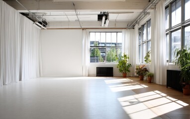 Obraz premium Spacious and Bright Studio Environment with Natural Light and Greenery