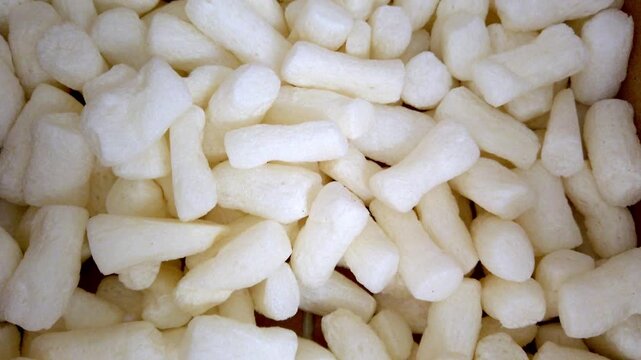 Packing peanuts of a amazon delivery box close up