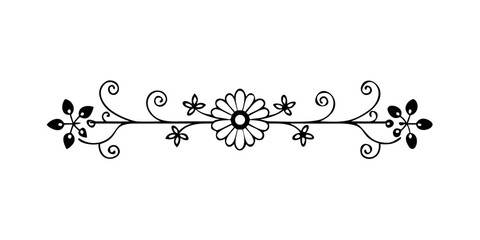 Elegant black and white floral decorative border with swirls and leaves
