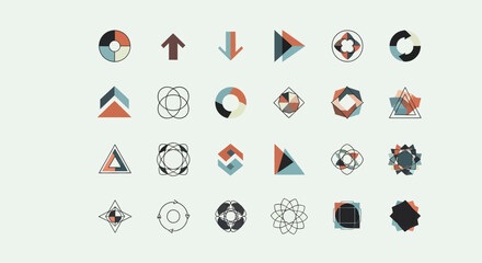 Abstract geometric business icons set for marketing and data concepts