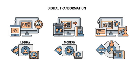 Digital transformation concept with modern technology and business icons