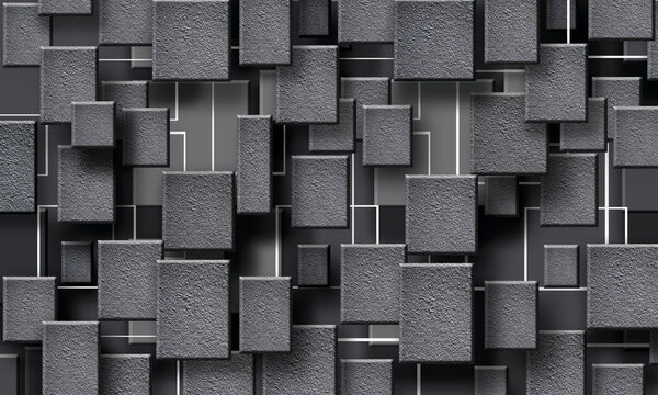 Modern abstract 3D geometric background featuring layered gray square panels with depth and shadow. Minimalist luxury design ideal for contemporary interior d&eacute;cor, wall murals, and 3D/7D wallpaper app