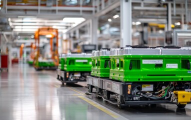 Obraz premium Clean Energy Battery Production Process in Modern Manufacturing Facility