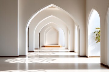 Fototapeta premium Elegant Mosque Archway Interior Preparation for Ramadan Gathering Event