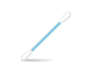 Graphic illustration of a cotton swab with a blue handle and white cotton tips, isolated