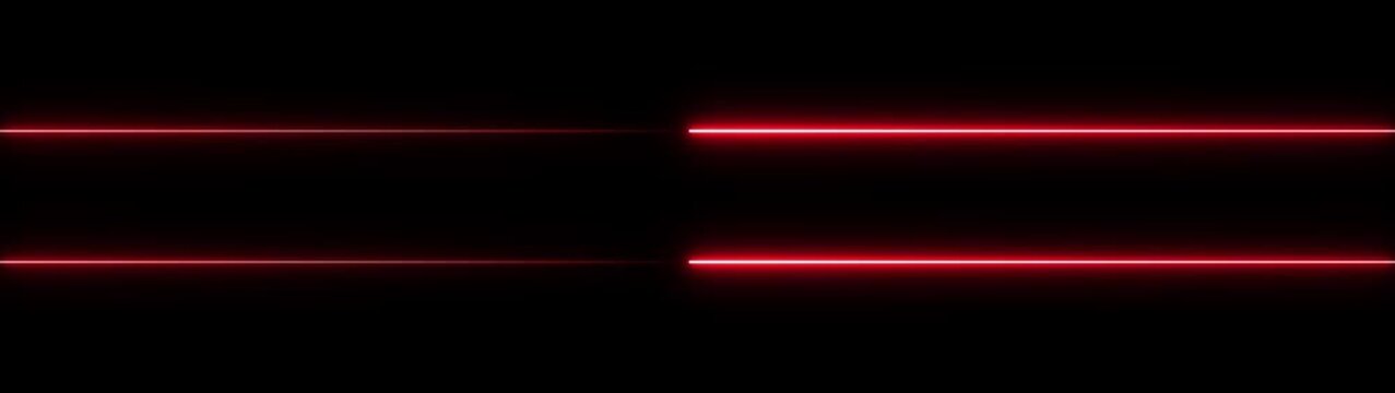 Two horizontal neon red line streaks on Background.Movement of neon diagonal lines or glowing light stripes.Three neon lines abstract futuristic technology background