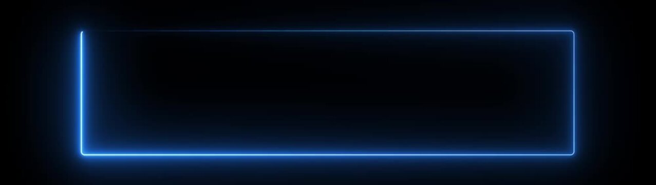 A glowing neon blue line rectangle frame with light animation.Neon rectangle border frame animated on black background.