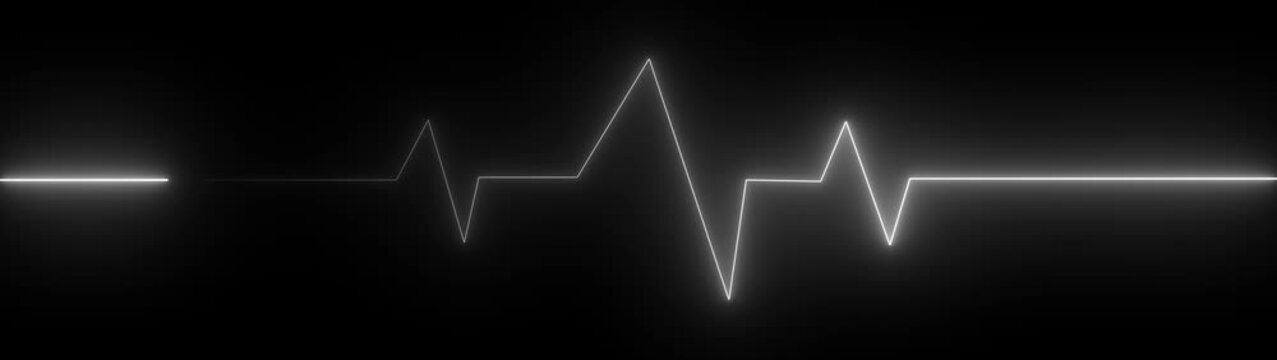 White neon ECG heartbeat pulse line on a dark background.glowing electrocardiogram wave showing medical health monitor, emergency cardiology signal and life rhythm concept.