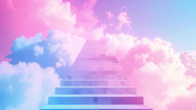 Stairway to heaven in pastel clouds dreamy ethereal sky ascent