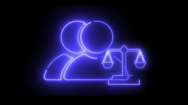Neon light effect animation of the icon of a couple of people with a scale
