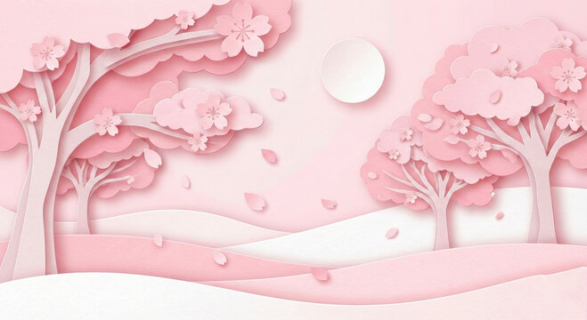 Pink cherry blossom spring layered paper cut art
