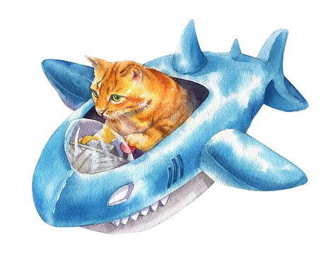 Cat Piloting a Shark Fighter Jet