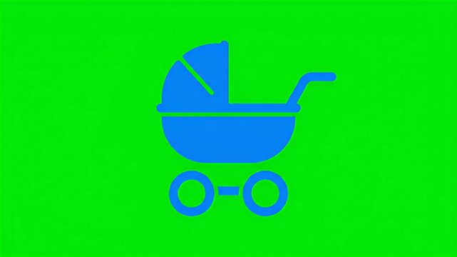 Blue Baby Stroller Icon Seamless Loop Green Screen Animation