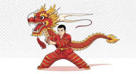 Fototapeta premium Martial Artist Performing Traditional Chinese Dragon Dance Illustration