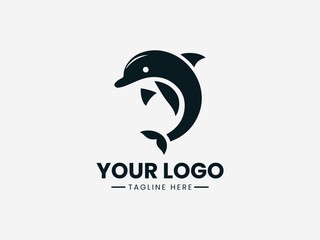 Naklejka premium A minimalist black dolphin logo on a white background with space for custom text and tagline.