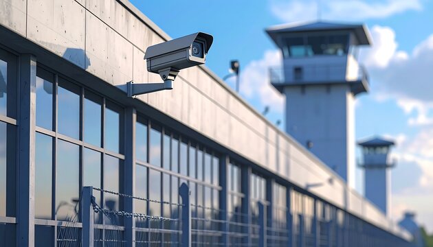 Prison Security Camera Surveillance Tower Exterior View.