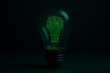 Vintage Light Bulb with Glowing Circuit Board Filament, Energy Conservation Tech Concept