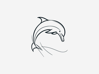 Obraz premium Minimalist line drawing of a dolphin's head in profile against a plain white background with smooth curves.