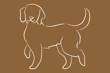 Minimalist White Line Art Dog Illustration on Brown Background