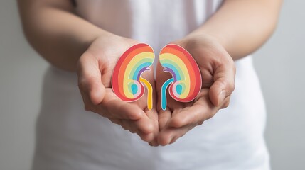 Kidney disease recovered patients holding kidney anatomical models to share personal treatment experience, rehabilitation process and health management tips in public health education activity. This s