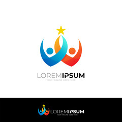 Charity logo with people care design colorful, people care and star logos