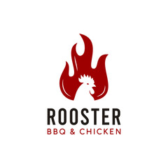 Rooster with fire flame logo design
