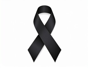 Glossy black ribbon, rendered against a white background, symbolizing mourning and remembrance