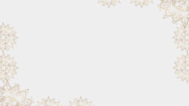 Minimalist White Islamic Background Animation with Rotating Beige Mandala Ornaments and Intricate Geometric Patterns, Elegant Motion Graphics for Ramadan Kareem and Eid Mubarak Greetings.