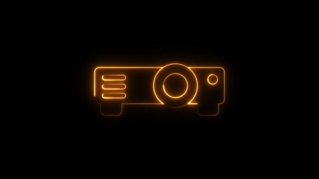 glowing abstract neon overhead projector icon animation,projector 4d motion video animation on black background.Projector icon animated, 