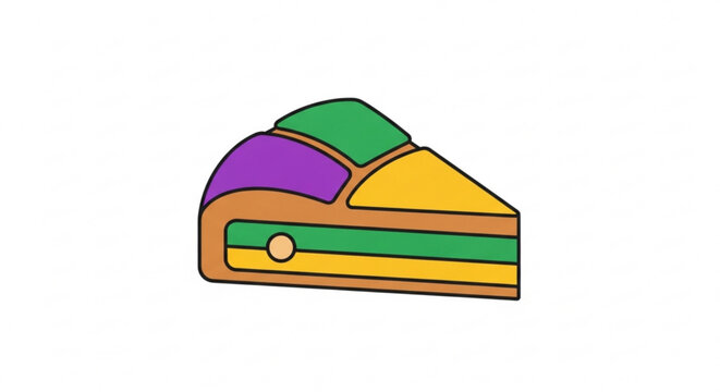 Colorful king cake slice with purple green and yellow icing