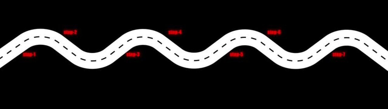 Infographic road map icon on background.Road route location time line, winding curve journey path car navigation map steps highway transport travel way animation.
