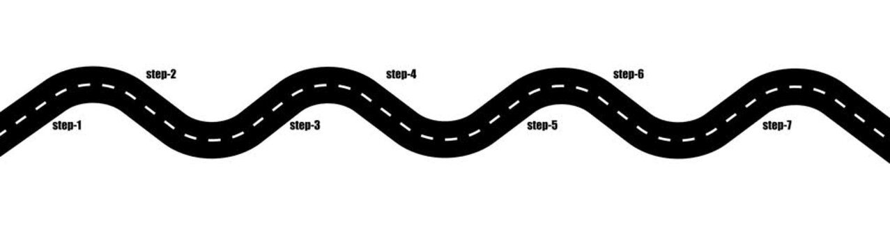 Infographic road map icon on background.Road route location time line, winding curve journey path car navigation map steps highway transport travel way animation.