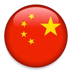 Glossy, circular emblem showing a red background with five yellow stars