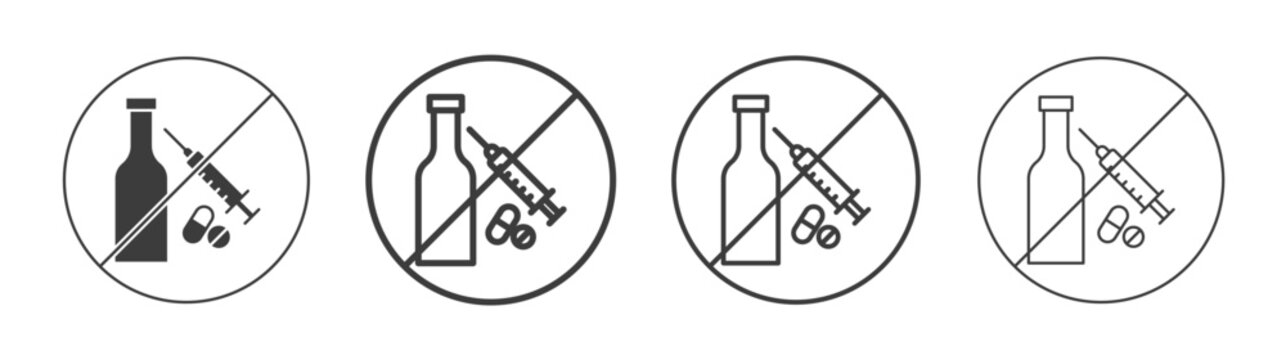 No drugs or alcohol signs. flat stroke linear simple trend modern logotype design