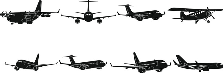 Assorted Black Airplane Silhouettes From Multiple Perspectives aircraft © Shakila