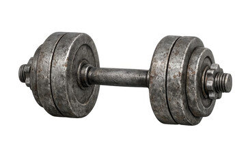 Fototapeta premium Adjustable vintage iron dumbbell with heavy weights, symbolizing strength, fitness, and intense workout training, transparent background