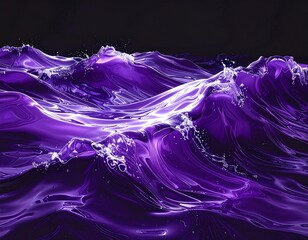 Glossy digital artwork showcasing dynamic, flowing, violet fluid resembling rolling waves
