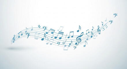 Obraz premium Blue musical notes floating on white background with subtle shadow effect creating dynamic movement