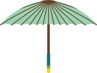 Stylized Mint Green Umbrella With Brown Ribs And Handle On White parasol teal © Shakila